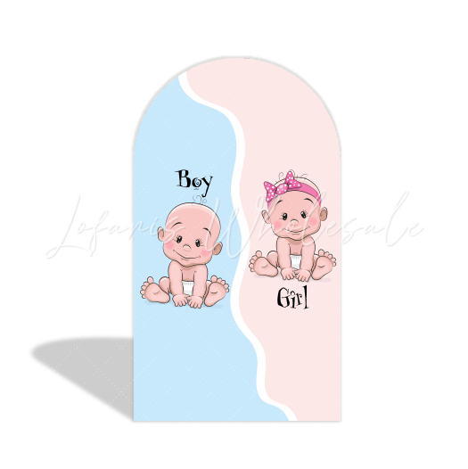 Gender Reveal Party Chiara Bogenhintergrund Abdeckung Fragezeichen Rosa Blau Babyparty