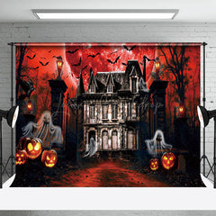 Geist Herrenhaus Mond Nacht Rot Horror Mond Halloween Hintergrund