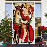 Mädchen Und Sika Reh Malerei Weihnachten Tür Abdeckung