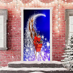 Funkeln Blau Weihnachtsmann Klaus Elch Weihnachten Tür Abdeckung