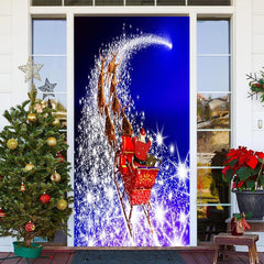 Funkeln Blau Weihnachtsmann Klaus Elch Weihnachten Tür Abdeckung