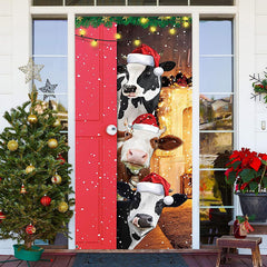 Funkeln Bauernhaus Lustig Kühe Weihnachten Tür Abdeckung