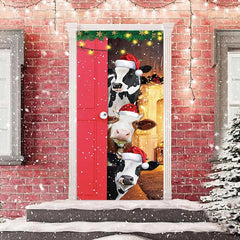 Funkeln Bauernhaus Lustig Kühe Weihnachten Tür Abdeckung