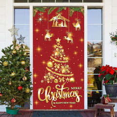 Funkeln Golden Weihnachten Baum Rot Weihnachten Tür Abdeckung