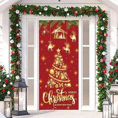 Funkeln Golden Weihnachten Baum Rot Weihnachten Tür Abdeckung