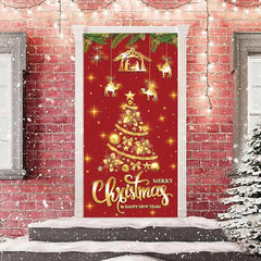 Funkeln Golden Weihnachten Baum Rot Weihnachten Tür Abdeckung