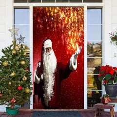 Funkeln Rot Gold Weihnachtsmann Klaus Weihnachten Tür Abdeckung