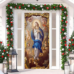 Gold Heilig Frau Niedlich Baby Fröhlich Weihnachten Tür Abdeckung