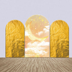 Gold Felsen Mond Sterne Weiß Wolken Bogen Hintergrund Es