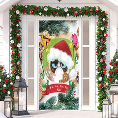 Grün Blätter Niedlich Katze Fröhlich Weihnachten Tür Abdeckung