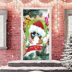 Grün Blätter Niedlich Katze Fröhlich Weihnachten Tür Abdeckung