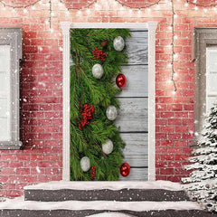 Grün Blätter Weiß Aus Holz Planke Weihnachten Tür Abdeckung
