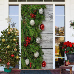 Grün Blätter Weiß Aus Holz Planke Weihnachten Tür Abdeckung