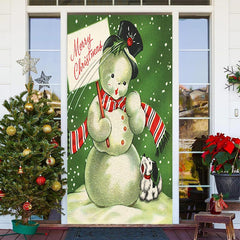 Grün Schneemann Und Hund Schneebedeckt Weihnachten Tür Abdeckung