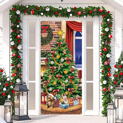 Grün Weihnachten Baum Schleife Geschenk Weihnachten Tür Abdeckung