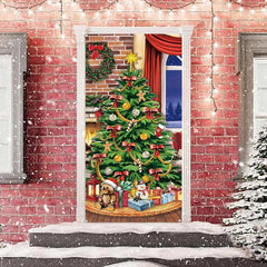 Grün Weihnachten Baum Schleife Geschenk Weihnachten Tür Abdeckung