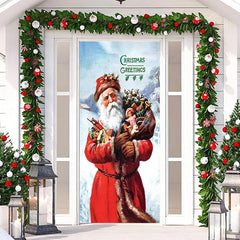 Grüße Weihnachtsmann Klaus Schneebedeckt Weihnachten Tür Abdeckung