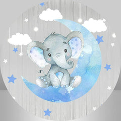 Grau Holz Und Blau Mond Elefant Baby Dusche Runden Hintergrund