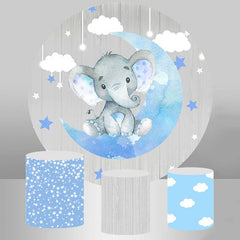 Grau Holz Und Blau Mond Elefant Baby Dusche Runden Hintergrund