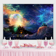 Halloween Misty Nacht Beängstigend Schloss Schläger Voll Mond Kürbis Hintergrund