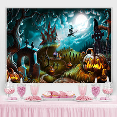 Halloween Beängstigend Nacht Schloss Kürbisse Hexe Friedhof Hintergrund