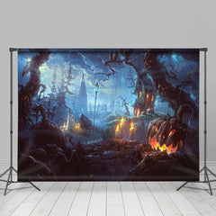 Halloween Thema Wald Beängstigend Szene Schloss Kürbis Hintergrund