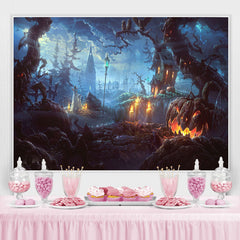 Halloween Thema Wald Beängstigend Szene Schloss Kürbis Hintergrund