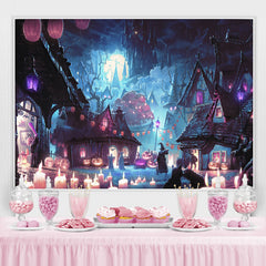 Verfolgt Haus Kürbis Laterne Kerze Beängstigend Nacht Halloween Hintergrund