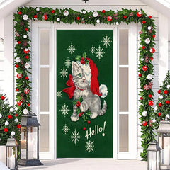 Hallo Katze Grün Schneeflocke Tür Abdeckung Für Weihnachten
