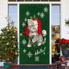 Hallo Katze Grün Schneeflocke Tür Abdeckung Für Weihnachten