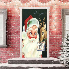 Es ist Zeit Weihnachtsmann Klaus Elch Grün Weihnachten Tür Abdeckung
