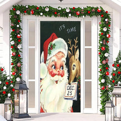 Es ist Zeit Weihnachtsmann Klaus Elch Grün Weihnachten Tür Abdeckung