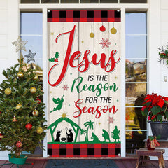 Jesus Rot Netz Weiß Planke Weihnachten Tür Abdeckung