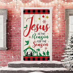 Jesus Rot Netz Weiß Planke Weihnachten Tür Abdeckung