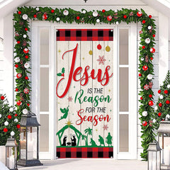 Jesus Rot Netz Weiß Planke Weihnachten Tür Abdeckung