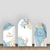 See Blau Gold Linie Blätter Haken Bogen Hintergrund Bausatz