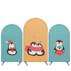 Wenig Pinguin Thema Cyan Orange Valentinsgrüße Bogen Hintergrund Bausatz