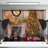 Lofaris Uralt Luxuriös Kamin Baum Weihnachten Hintergrund