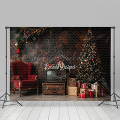 Lofaris Antiquität Fernseher Rot Stuhl Kiefer Baum Weihnachten Hintergrund