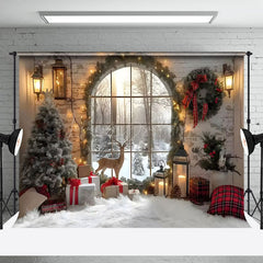 Lofaris Gewölbt Fenster Reh Kranz Weihnachten Hintergrund