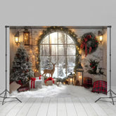 Lofaris Gewölbt Fenster Reh Kranz Weihnachten Hintergrund