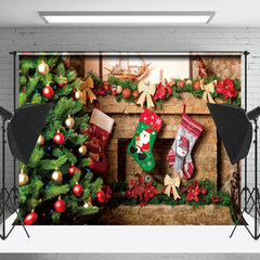 Lofaris Flitter Baum Socken Ziegel Kamin Weihnachten Hintergrund