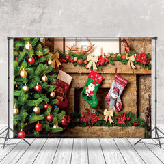 Lofaris Flitter Baum Socken Ziegel Kamin Weihnachten Hintergrund