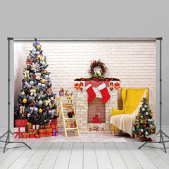 Lofaris Beige Ziegel Wand Kamin Baum Weihnachten Hintergrund