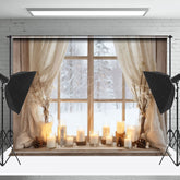 Lofaris Beige Vorhang Kerzenlicht Fenster Weihnachten Hintergrund