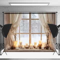 Lofaris Beige Vorhang Kerzenlicht Fenster Weihnachten Hintergrund