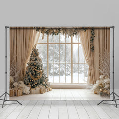 Lofaris Beige Vorhang Weihnachten Baum Fenster Szene Foto Hintergrund