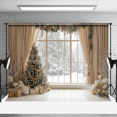 Lofaris Beige Vorhang Weihnachten Baum Fenster Szene Foto Hintergrund