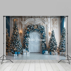 Lofaris Blau Geschenk Kasten Kugeln Palast Wand Weihnachten Hintergrund