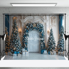 Lofaris Blau Geschenk Kasten Kugeln Palast Wand Weihnachten Hintergrund